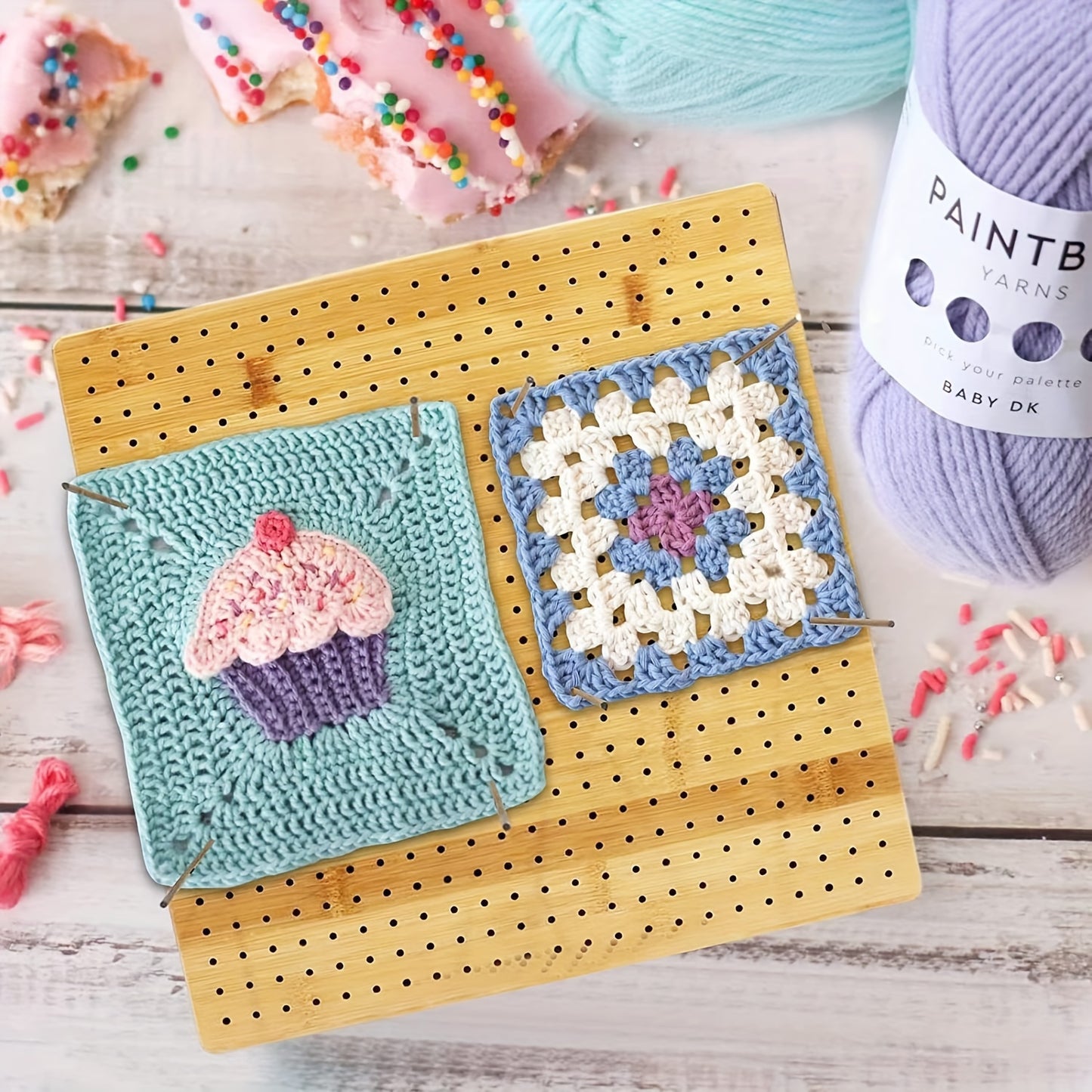1 Set Of Wooden Crochet Stitching Projects And Yarn Storage