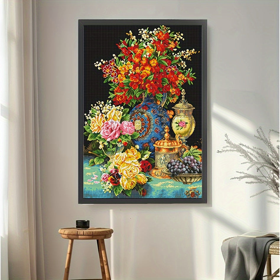 14CT Blooming Flowers DIY Stamped Full Embroidery Kit