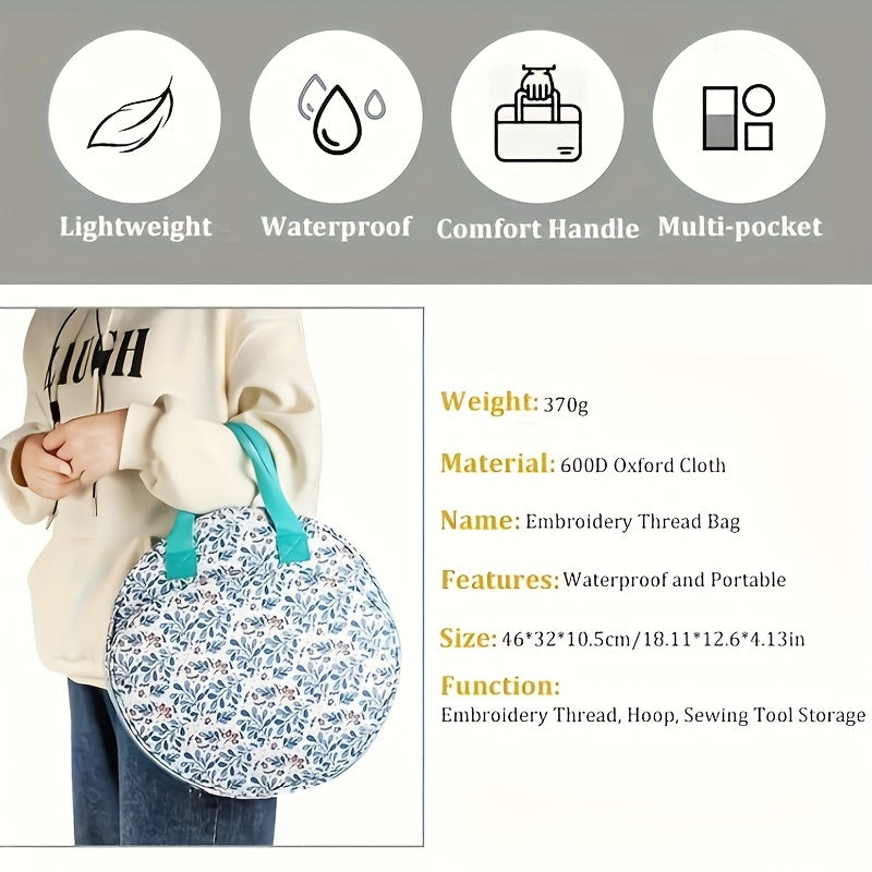 1pc Round Embroidery Tool Storage Bag Denim Craft Organizer