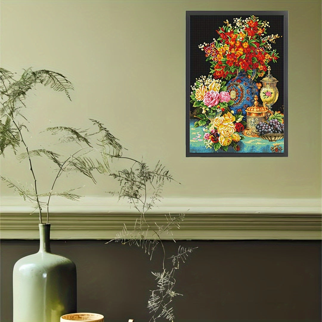 14CT Blooming Flowers DIY Stamped Full Embroidery Kit