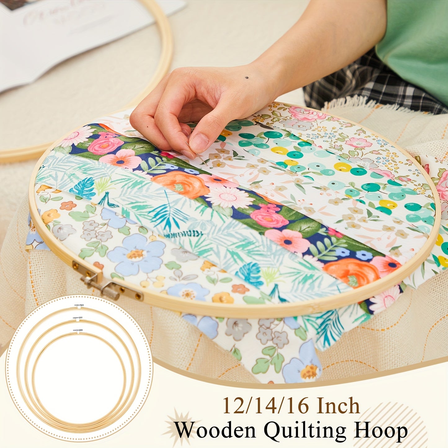 3pcs Large Wooden Quilting Hoop 12/14/16 Inch No Slip Kit