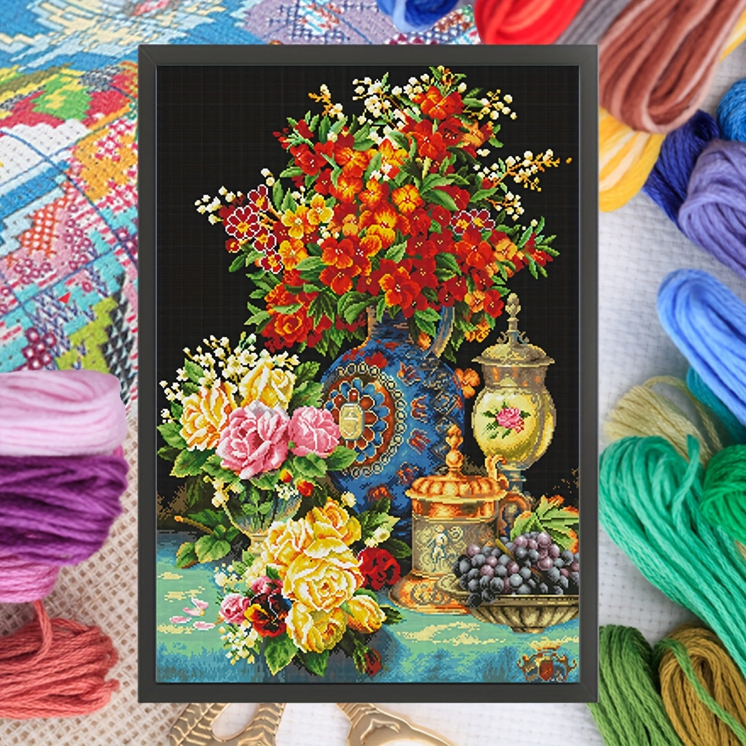 14CT Blooming Flowers DIY Stamped Full Embroidery Kit