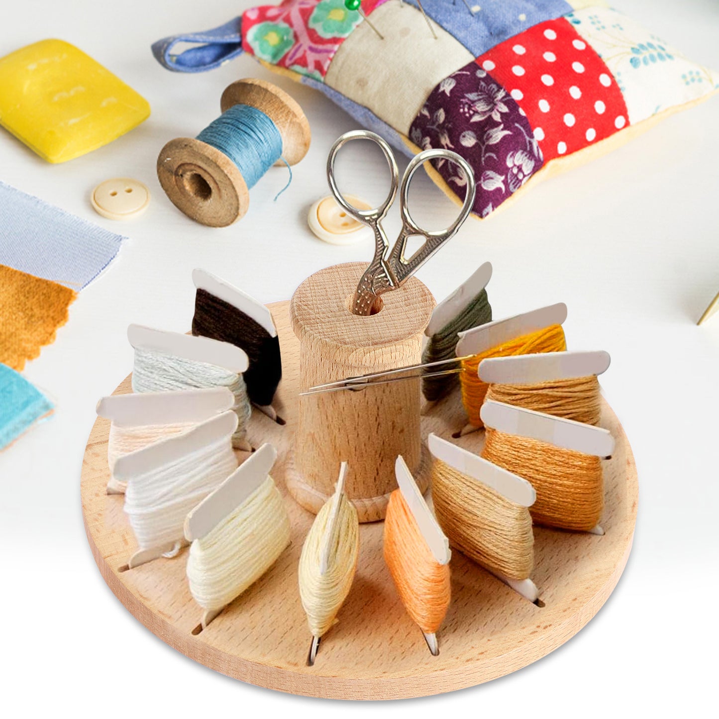 Magnetic Wood Floss Organizer 14-Slot Beech Wood Rack