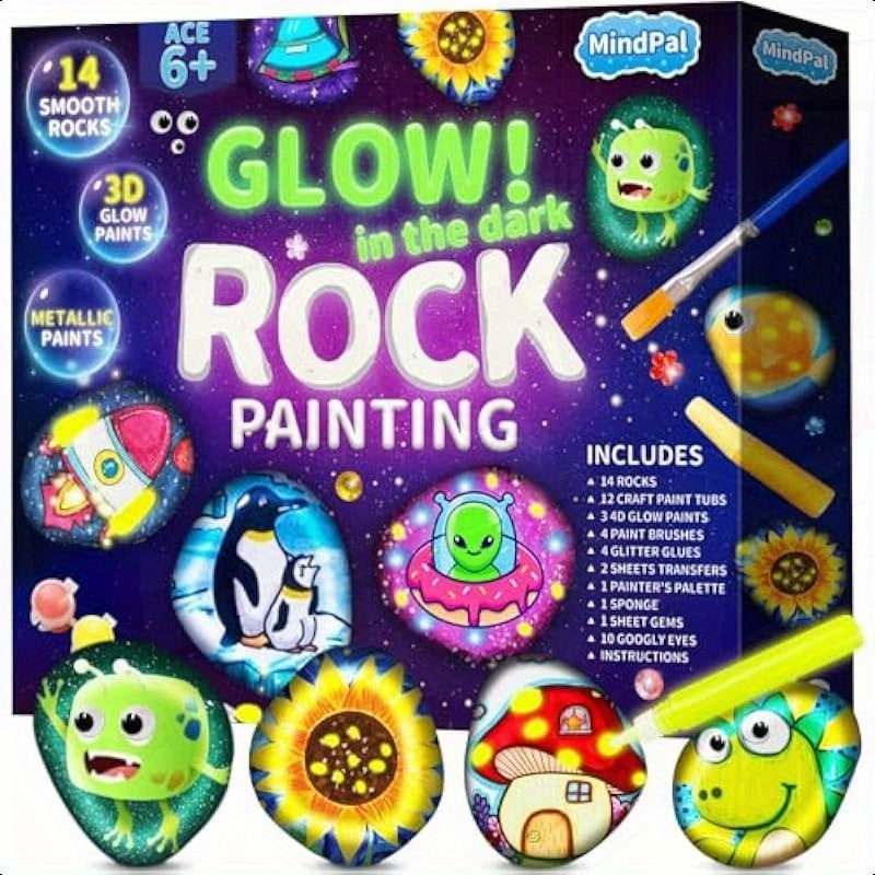 Rock Painting Kit 14 Pebbles for Painting Glow in The Dark