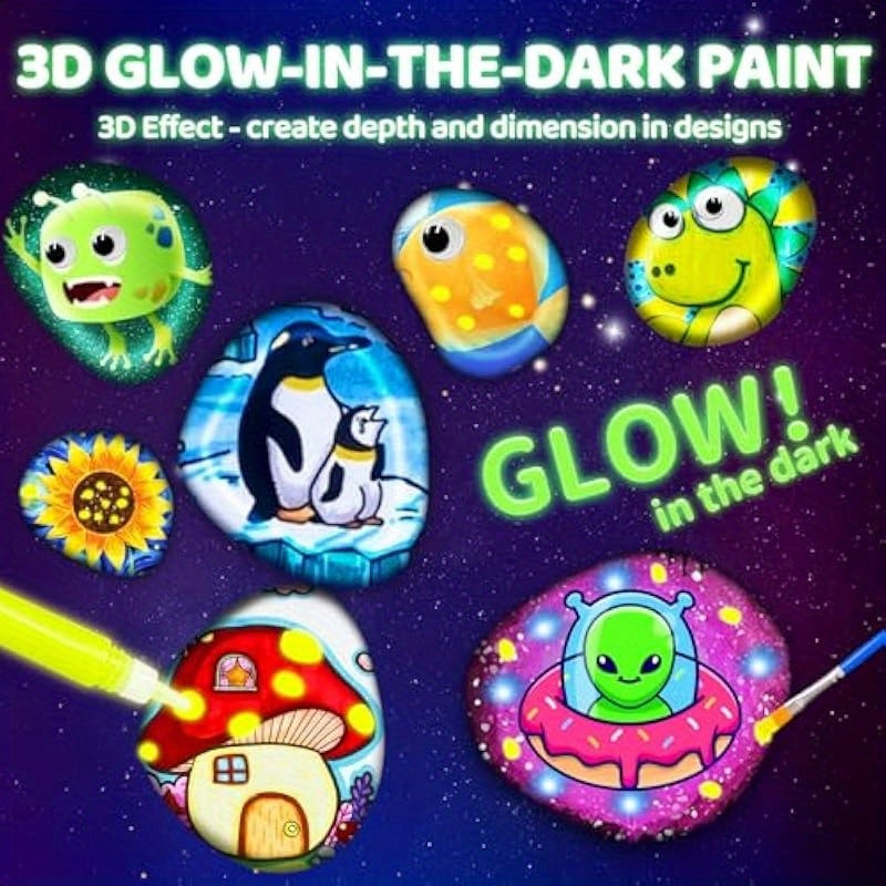 Rock Painting Kit 14 Pebbles for Painting Glow in The Dark