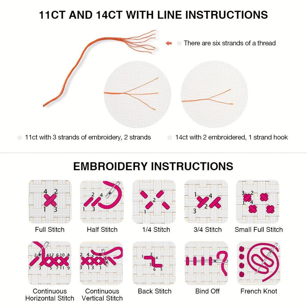 14CT Blooming Flowers DIY Stamped Full Embroidery Kit