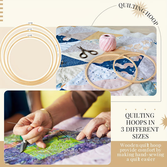 3pcs Large Wooden Quilting Hoop 12/14/16 Inch No Slip Kit