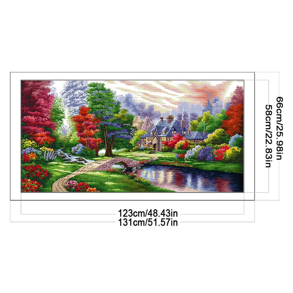Lakeside Trees - DIY Eco-cotton Thread 11CT Stamped Landscape Series Full Embroidery Big Size Cross Stitch Kit