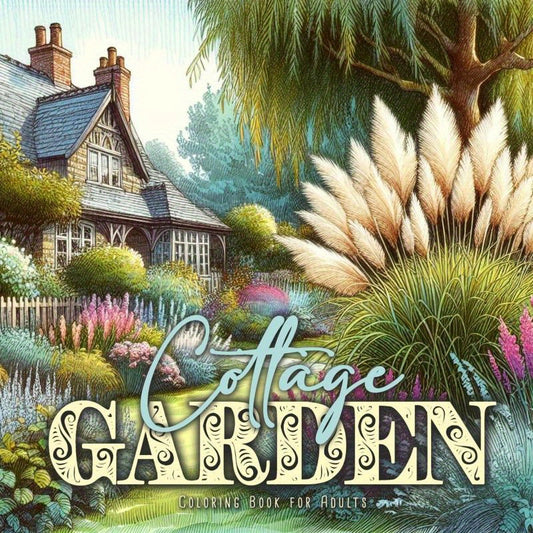 Adult Cottage Garden Coloring Book with Fountains and Ponds