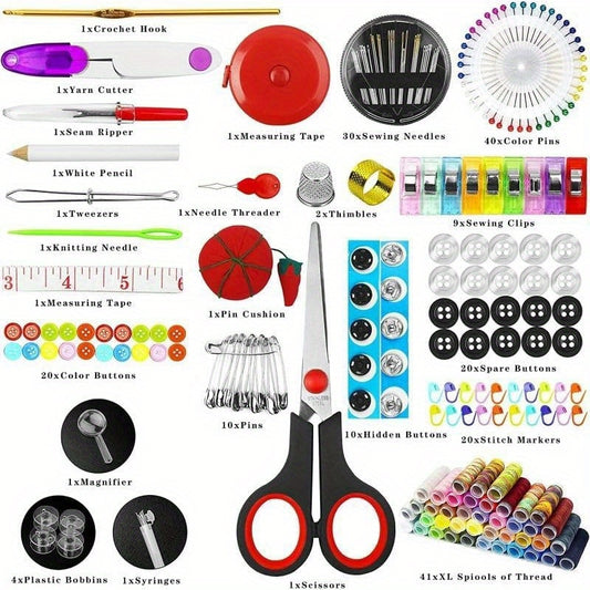 Sewing Kit 229pcs Sewing Accessories Thread Spools Needles Scissors for Beginner and Professional Travel Home School DIY Gift