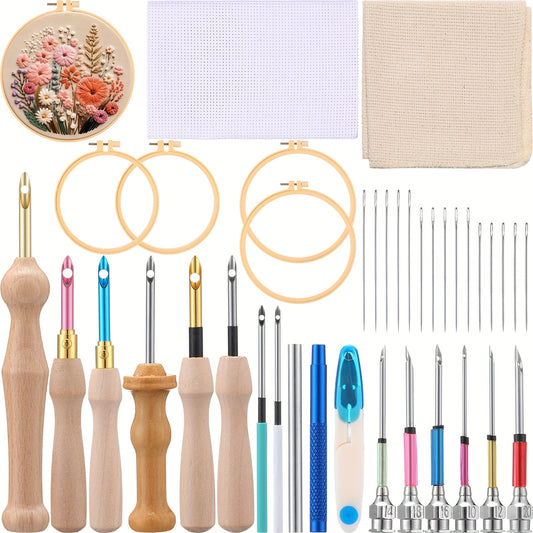 47pcs Punch Needle Kit for Mom Adjustable Embroidery Set