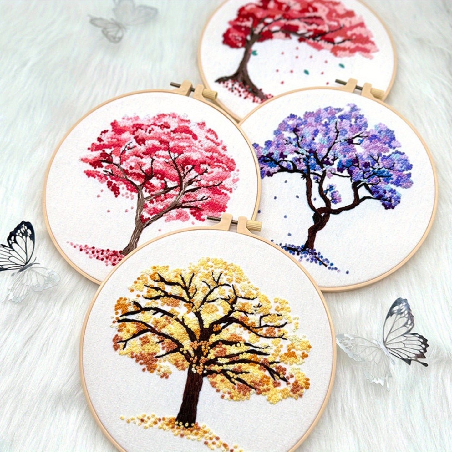 4pcs Embroidery kit with Patterns Instructions, Needlepoint Cross Stitch Kits for Beginners Adult, 11.8*11.8in