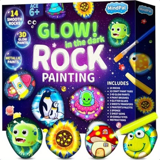 Rock Painting Kit 14 Pebbles for Painting Glow in The Dark