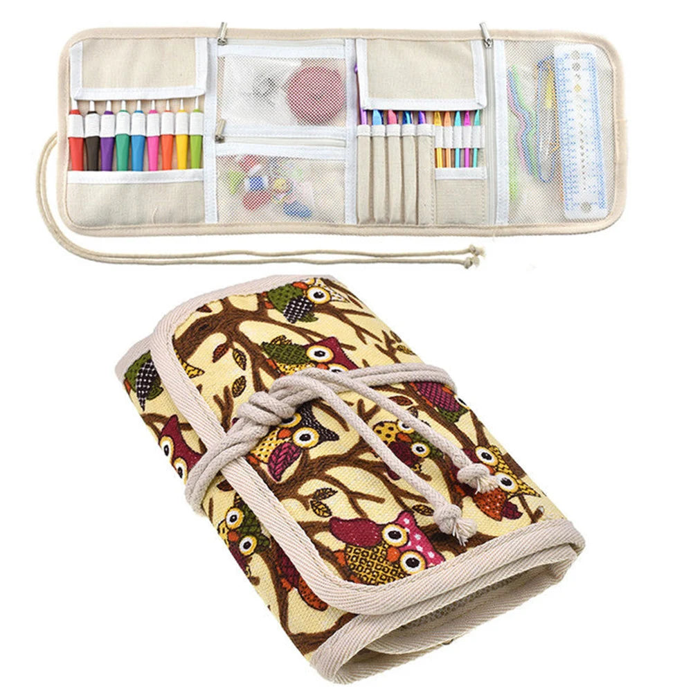 Owl Crochet Hook Case Needle Holder Storage Organizer Roll Bag