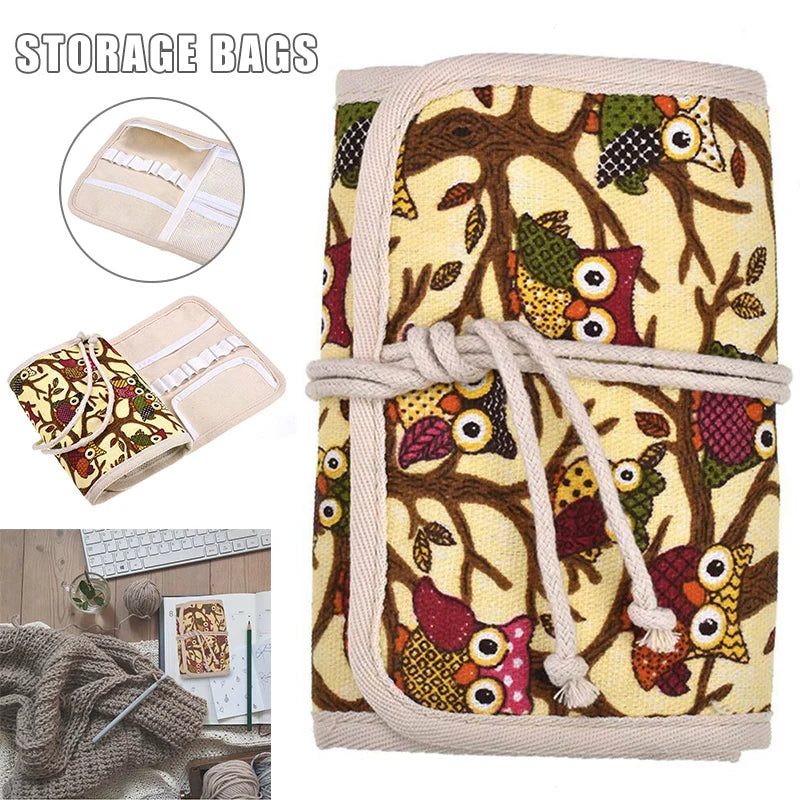 Owl Crochet Hook Case Needle Holder Storage Organizer Roll Bag