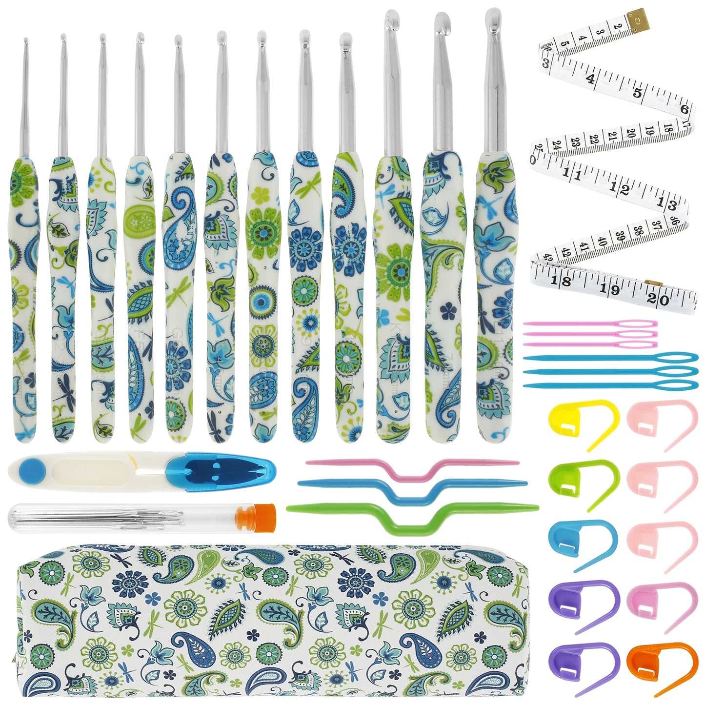 1Set Crochet Hook Set with Storage Bag Cashew Pattern