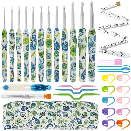 1Set Crochet Hook Set with Storage Bag Cashew Pattern