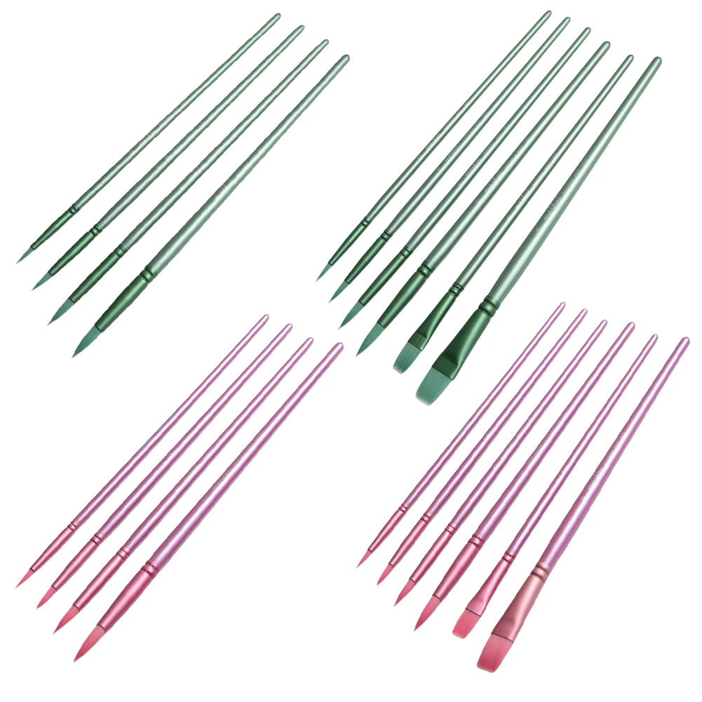 4/6Pcs Watercolor Paint Brushes Wooden Handle Nylon Hair Brushes