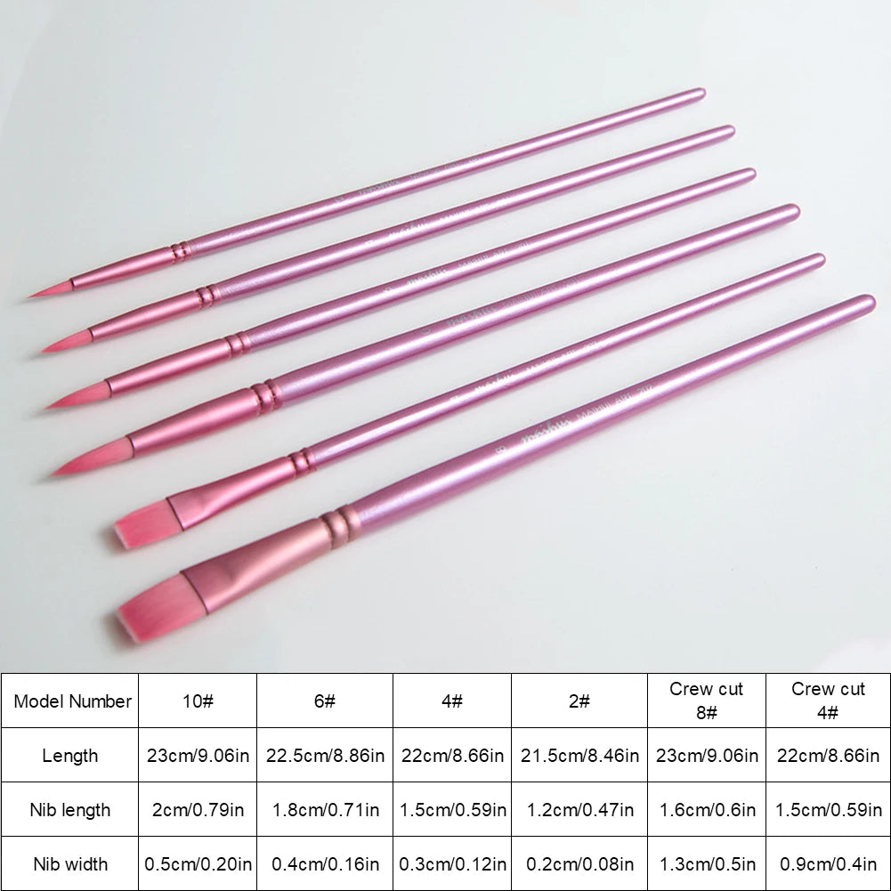 4/6Pcs Watercolor Paint Brushes Wooden Handle Nylon Hair Brushes