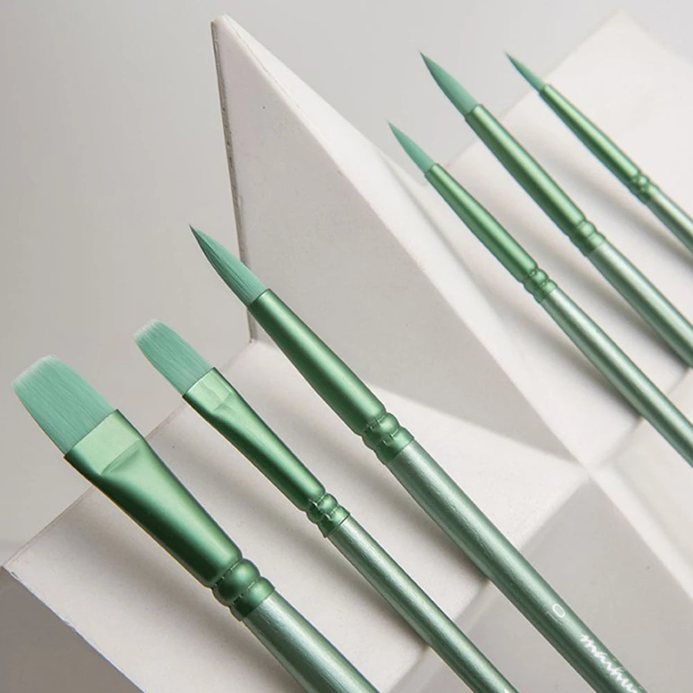 4/6Pcs Watercolor Paint Brushes Wooden Handle Nylon Hair Brushes