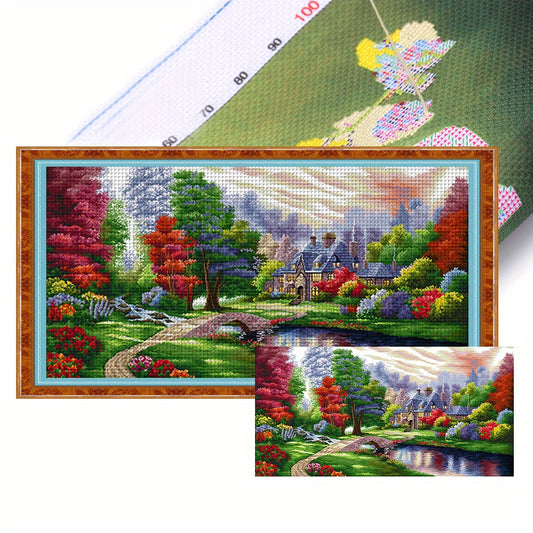 Lakeside Trees - DIY Eco-cotton Thread 11CT Stamped Landscape Series Full Embroidery Big Size Cross Stitch Kit