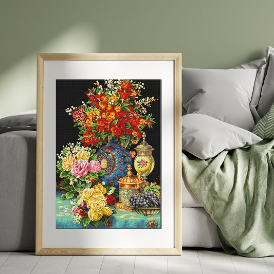 14CT Blooming Flowers DIY Stamped Full Embroidery Kit
