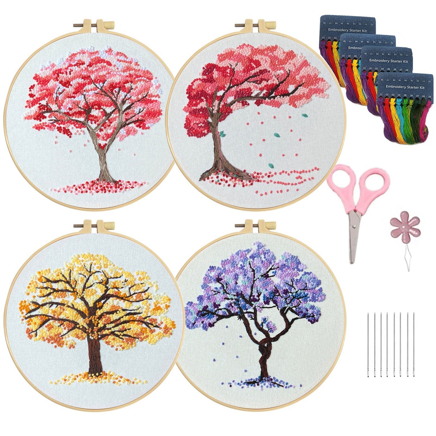 4pcs Embroidery kit with Patterns Instructions, Needlepoint Cross Stitch Kits for Beginners Adult, 11.8*11.8in