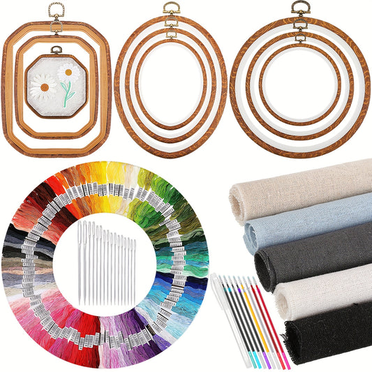 138pcs Embroidery Kit with 9 Hoops and 100 Floss Skeins