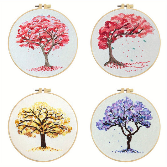 4pcs Embroidery kit with Patterns Instructions, Needlepoint Cross Stitch Kits for Beginners Adult, 11.8*11.8in