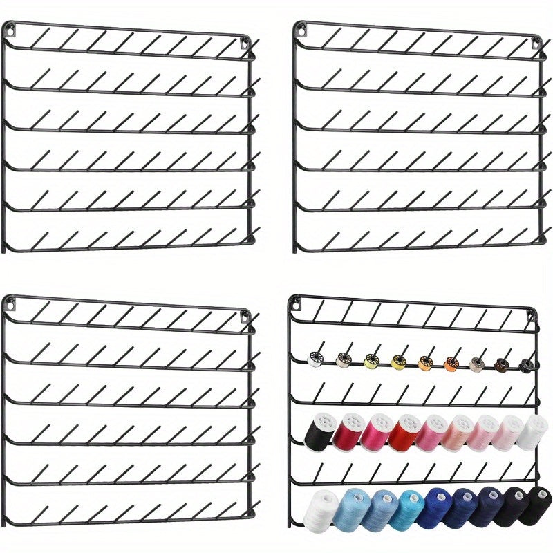 4 Packs 54 Spools Thread Rack Wall Mount Organizer Black