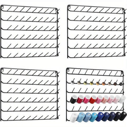 4 Packs 54 Spools Thread Rack Wall Mount Organizer Black