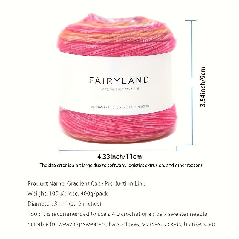 4pcs Gradient Cake Wool Rainbow Yarn Pack 400g Mother's Day Gift